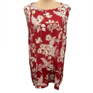 J Jill Wearever Collection Sleeveless Tunic Tank Top Red Floral BOHO Plus Sz 2X.